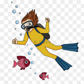 穿着柠檬黄潜水服饰的潜水员剪贴画
