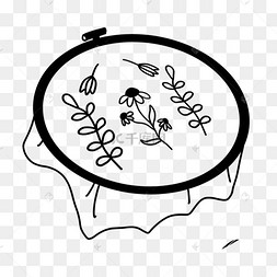 创意黑白单色涂鸦手绘刺绣圆盘