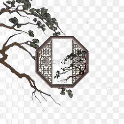 棕色中国风格八边形漏窗
