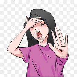 扶着额头做停止手势的女生