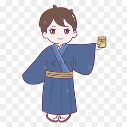 蓝色和服装扮短发男孩