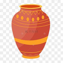 印度乌加迪橘红色花纹陶罐