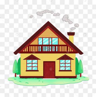 卡通风格棕黑色屋顶三角阁楼橙黄色小木屋剪贴画