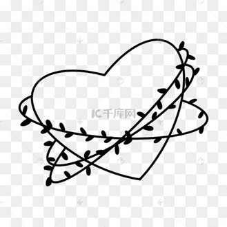 树枝缠绕的黑白线稿爱心