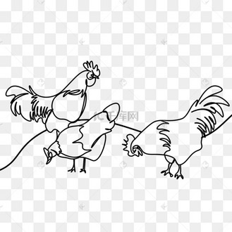 抽象线条画动物鸡群