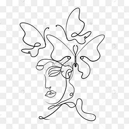 png下载eps哭泣人脸抽象线条画蝴蝶人物下载 png下载psd手绘卡通唯美