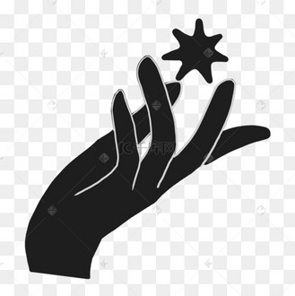 手掌托着星星卡通黑白剪影