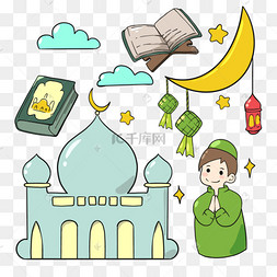 古兰经斋月涂鸦组合卡通风格