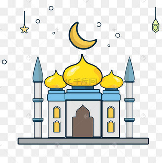 卡通抽象伊斯兰清真寺建筑亚洲