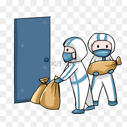 新冠肺炎疫情集中隔离送餐志愿者服务帮助老人买菜卡通一群工作劳动者