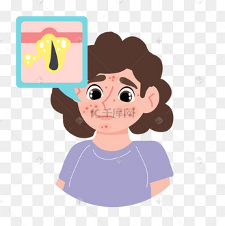 脸上出油长痘痘油性皮肤概念插画