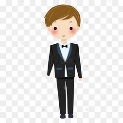 黑色西装男士卡通婚礼人物