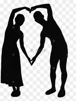 人像剪影情侣二人在牵手比心