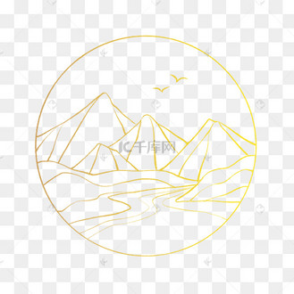 描金金色烫金金边山泉水墨简笔线描山水