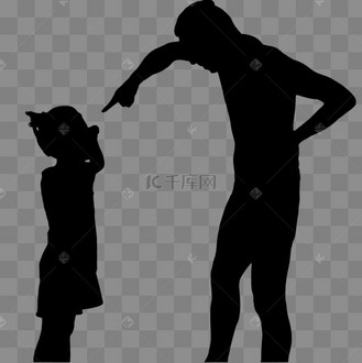 人像剪影夜晚父女二人在室内爸爸指责女儿