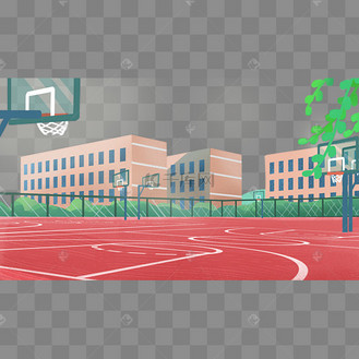 卡通教育学习学校篮球场场景