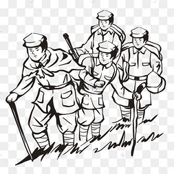 红色革命长征党史简笔画下载 png下载psd长征路上可爱的红军下载 png