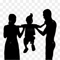 人像剪影夕阳一家三口夕阳下父母抬起孩子兔子一家三口团圆背影中秋节