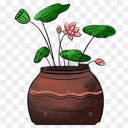 png中国风荷花免扣下载 png下载ai白色陶瓷花盆荷花荷叶3d立体环景png