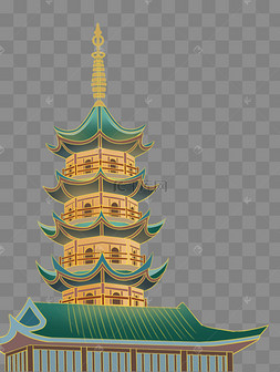 国潮描金古代高塔建筑