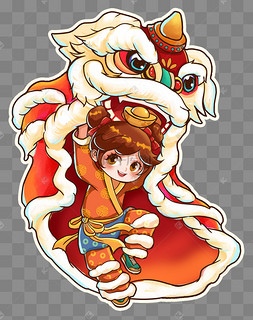 虎年新年女孩舞狮