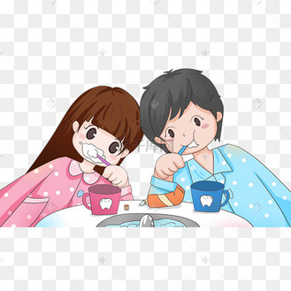 国际爱牙日早上起床情侣浴室刷牙