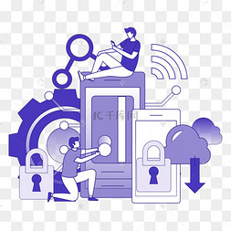 手绘网络安全插画创意线描网络数据信息安全创意线描网络数据信息安全