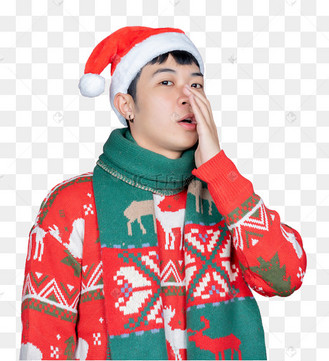 圣诞节创意圣诞装扮男性哈气取暖