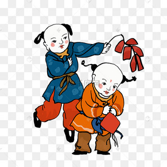 新年放鞭炮的福年画娃娃
