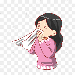 感冒擦鼻涕流感过敏女孩