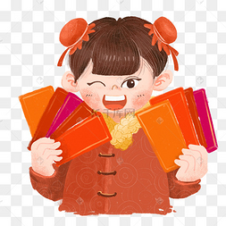 新年压岁钱发红包小孩拿红包