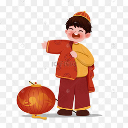 穿新衣喜迎春节放鞭炮插画一个正在穿衣服的男生年俗帮你穿上新衣服大