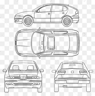 线条线描汽车轿车三视图线条线描