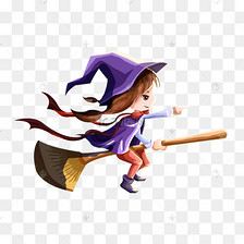 万圣节扫帚魔女巫女手绘卡通元素