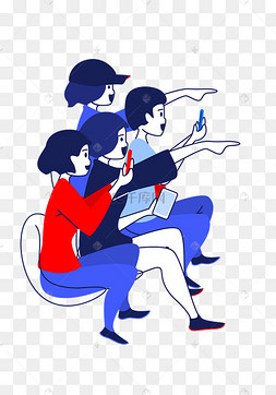 观众红蓝色系扁平化围观拍照群众