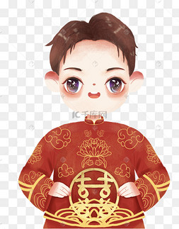 中式婚礼新郎礼服人物下载 png下载psd手绘卡通中式婚礼下载 png下载