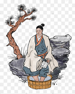 夏季古代人物贴三伏贴下载 png下载psd古风古人中医养生足浴泡脚下载