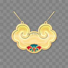 立体金边浮雕浅金花纹如意长命锁