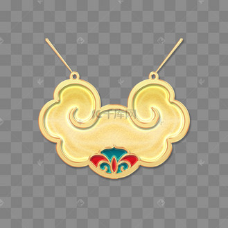 立体金边浮雕浅金花纹如意长命锁挂饰