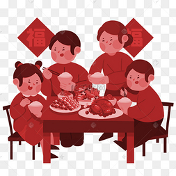 红色剪纸剪影新年除夕团圆春节家