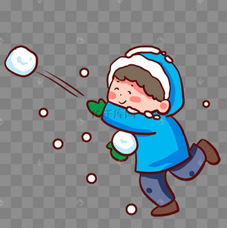 冬天打雪仗玩耍玩雪男孩