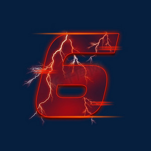 炫酷科技红色闪电数字6