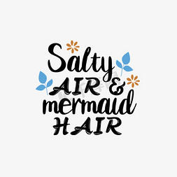 加热空气免抠艺术字图片_svg黑色美人鱼头发咸空气手绘叶子插画