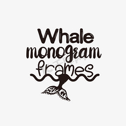 svg手绘鲸鱼会标框架黑色英文字母线描插画