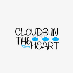 云朵手绘免抠艺术字图片_svg卡通黑色心中的云英文字母手绘插画