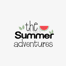 svg黑色卡通线描夏季冒险英文字母红色西瓜插画