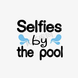 拍照相框免抠艺术字图片_svg黑色卡通游泳池旁的自拍照英文字母插画