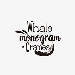 svg手绘鲸鱼会标框架黑色英文字母线描插画