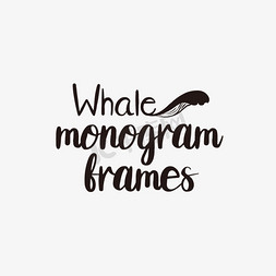 鲸鱼与落日免抠艺术字图片_svg手绘鲸鱼会标框架黑色英文字母线描插画