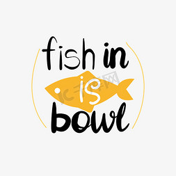 svg手绘鱼在碗里黑色英文字母字体设计插画
